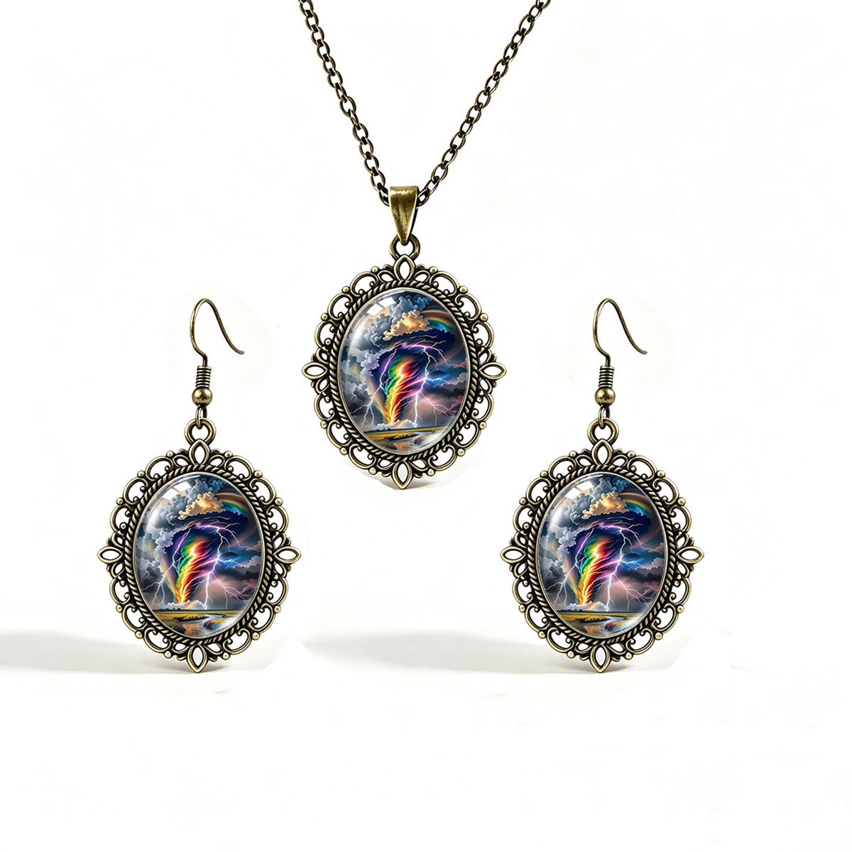 3pcs Colorful Tornado Lightning Landscape Necklace & Earrings Set